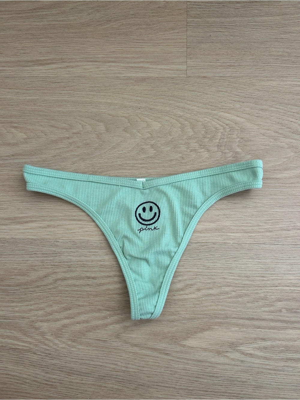 PINK Victoria's Secret Ribbed Embroidered Thong Panty